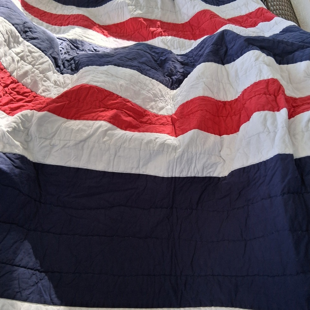 Crate & Barrel Kids Twin Quilt Bedspread Red White Blue Retired Rare HTF EUC